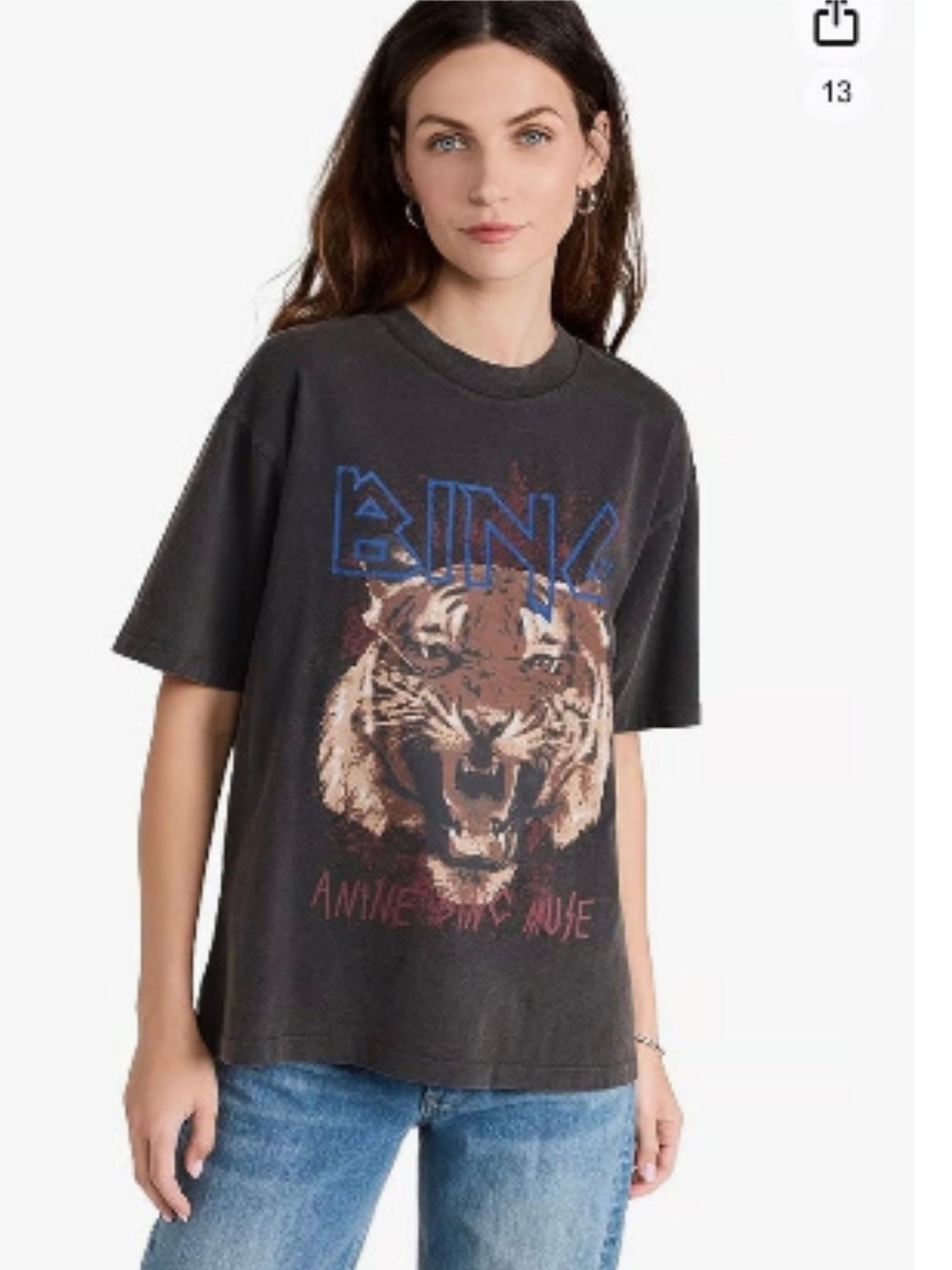 Anine Bing Black Crewneck Tee with Lavender Label
